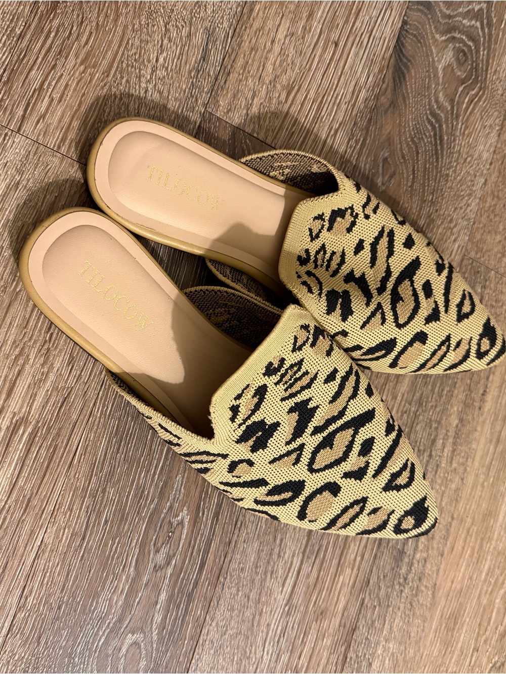 Amazon Yellow and Black Leopard Knit Pointed-Toe Mules